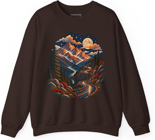 Moonlit Mountain - Crewneck Sweatshirt in Dark Chocolate, front view