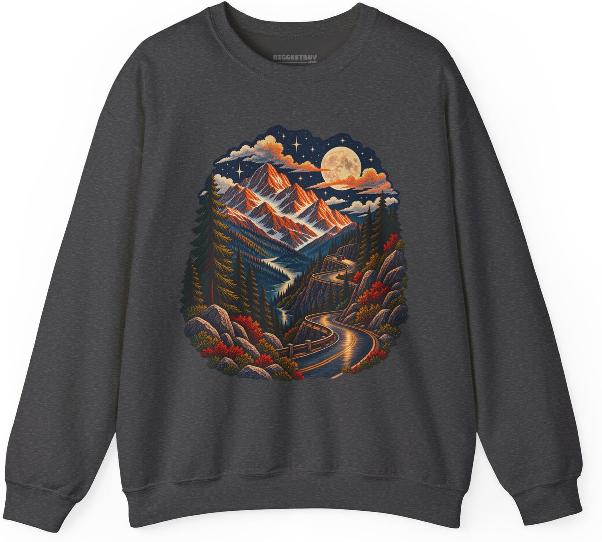 Moonlit Mountain - Crewneck Sweatshirt in Dark Heather, front view