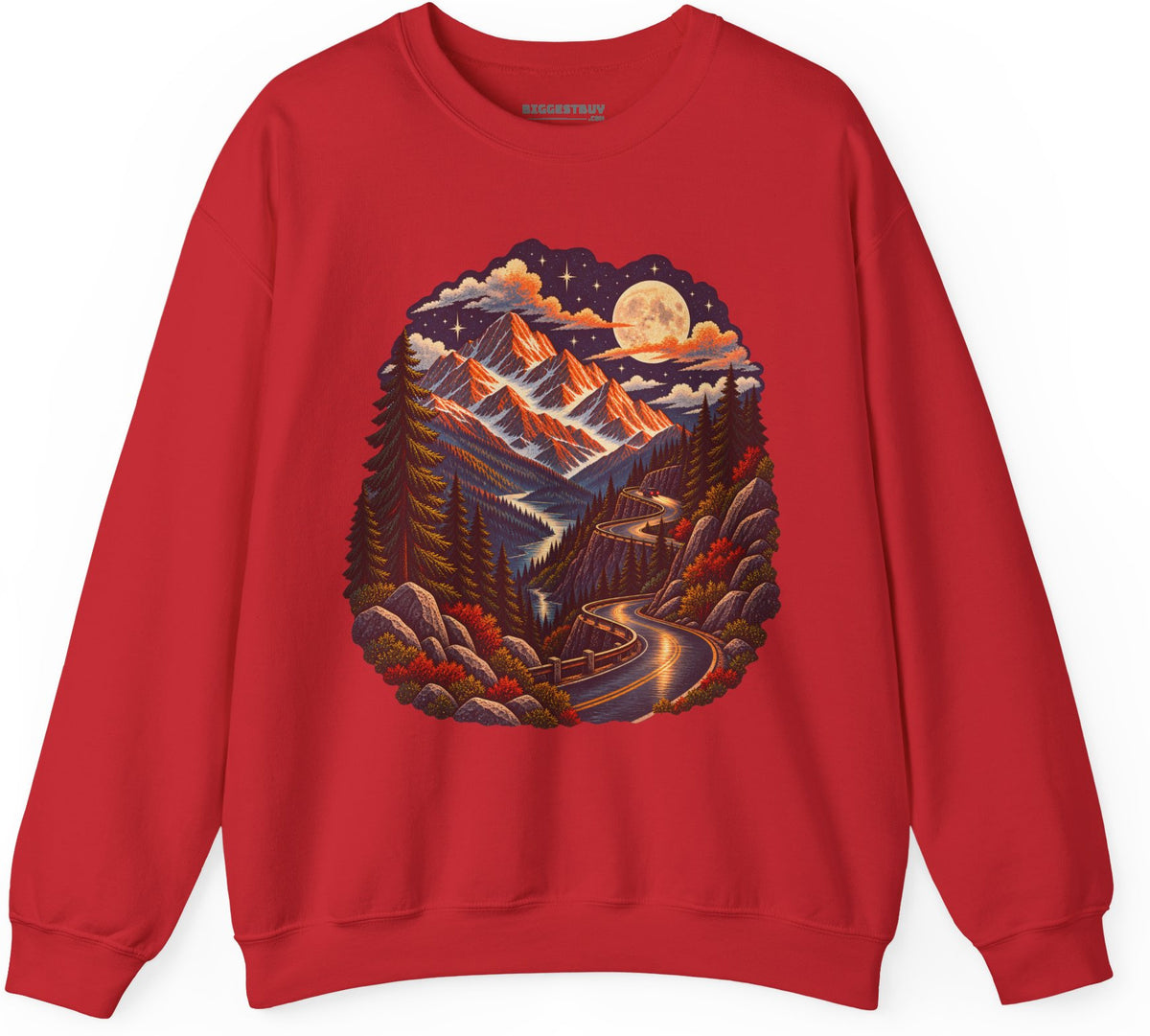 Moonlit Mountain - Crewneck Sweatshirt in Red, front view