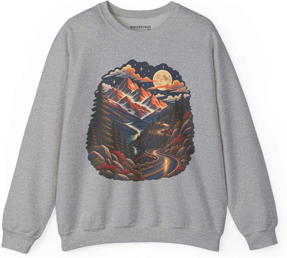 Moonlit Mountain - Crewneck Sweatshirt in Sport Grey, front view