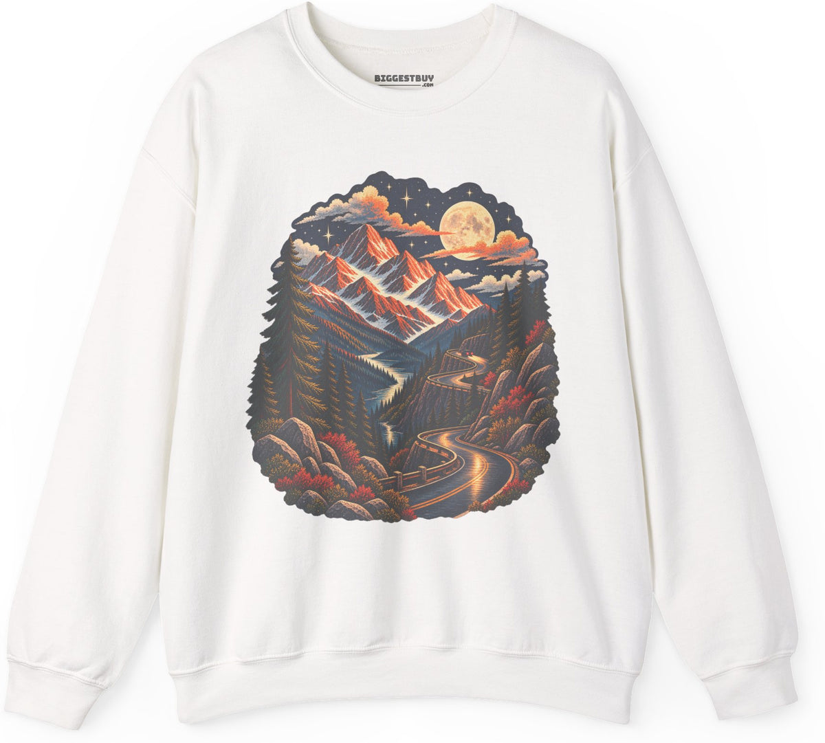 Moonlit Mountain - Crewneck Sweatshirt in White, front view
