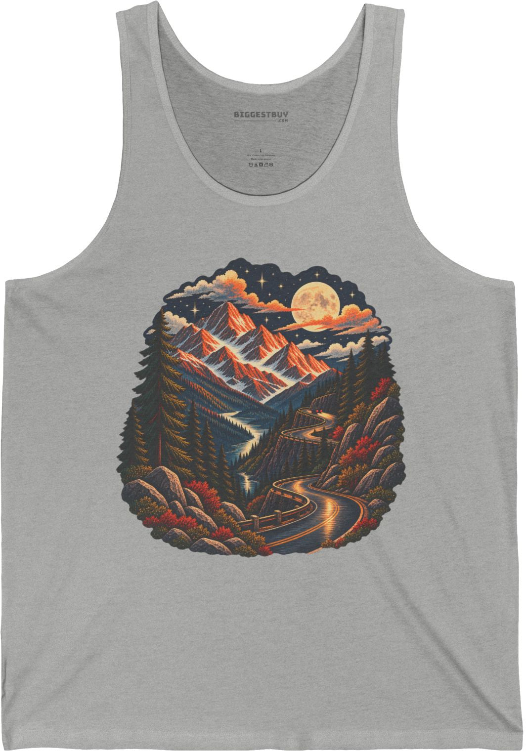 Moonlit Mountain - Jersey Tank Top in Athletic Heather, front view
