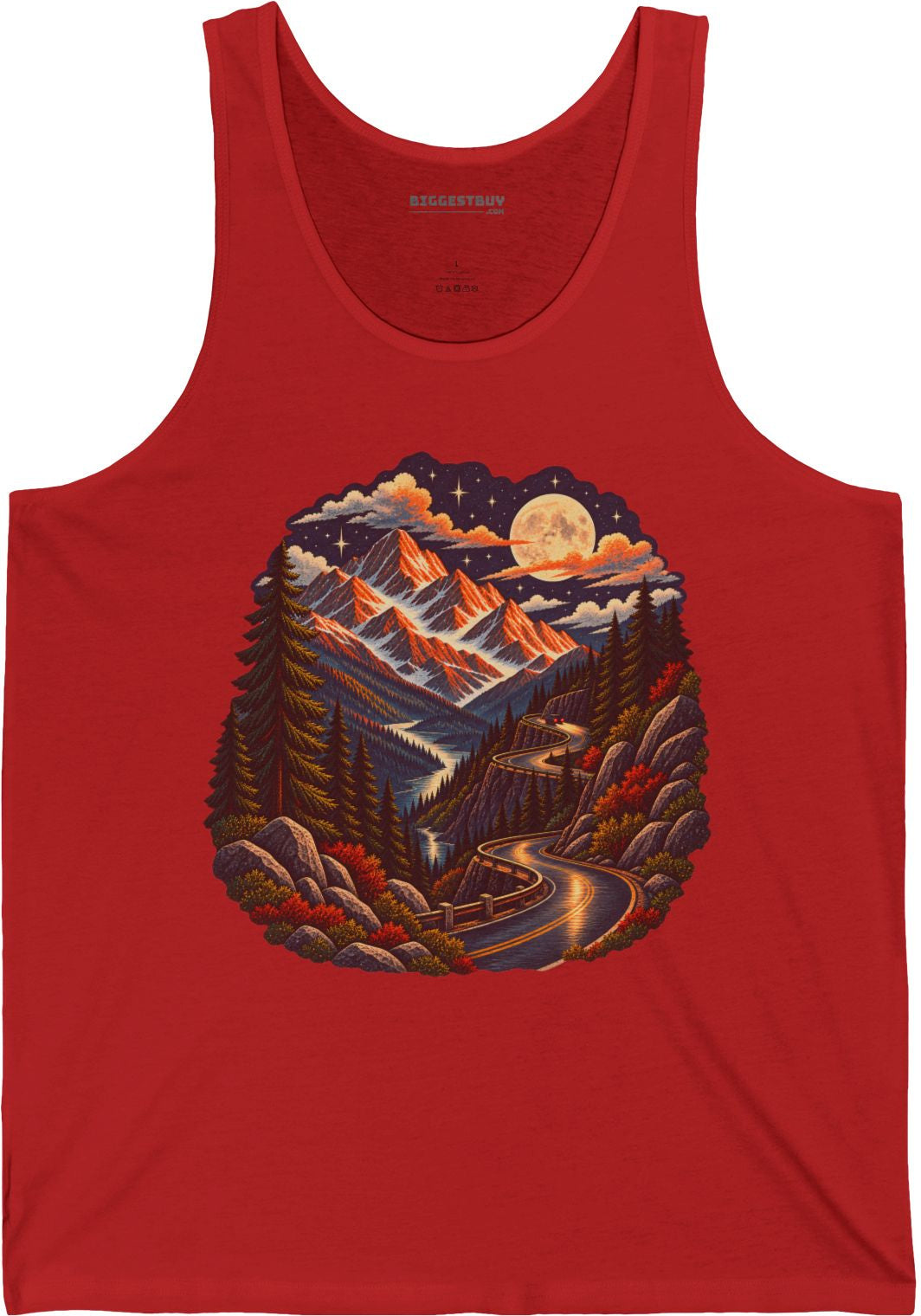 Moonlit Mountain - Jersey Tank Top in Red, front view