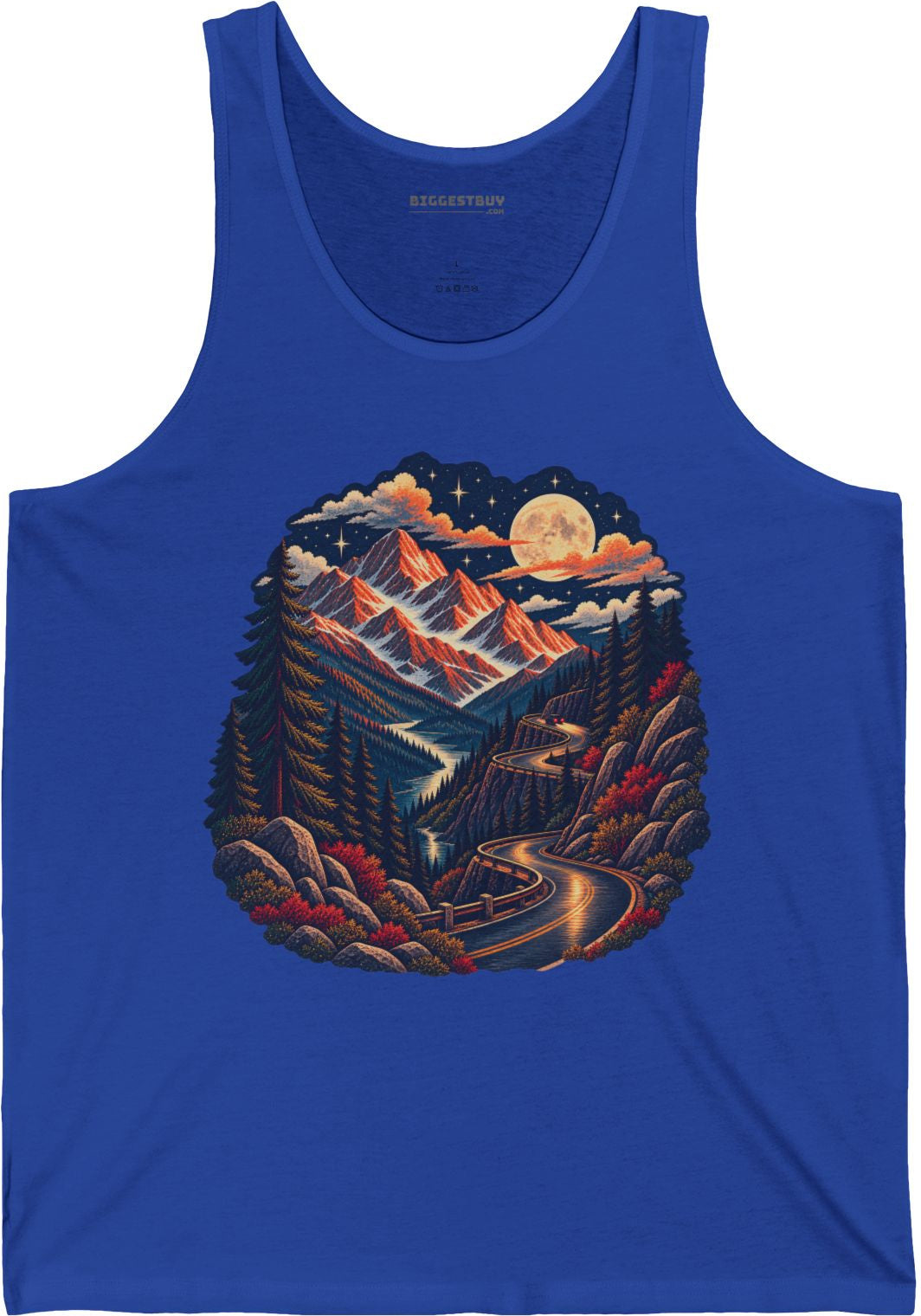 Moonlit Mountain - Jersey Tank Top in True Royal, front view