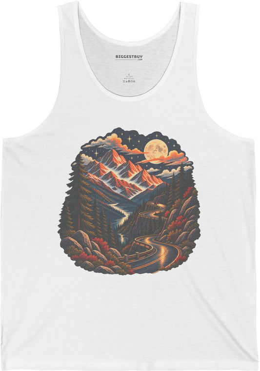Moonlit Mountain - Jersey Tank Top in White, front view