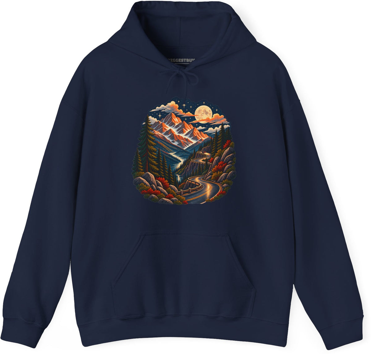 Moonlit Mountain - Pullover Hoodie in Navy, front view
