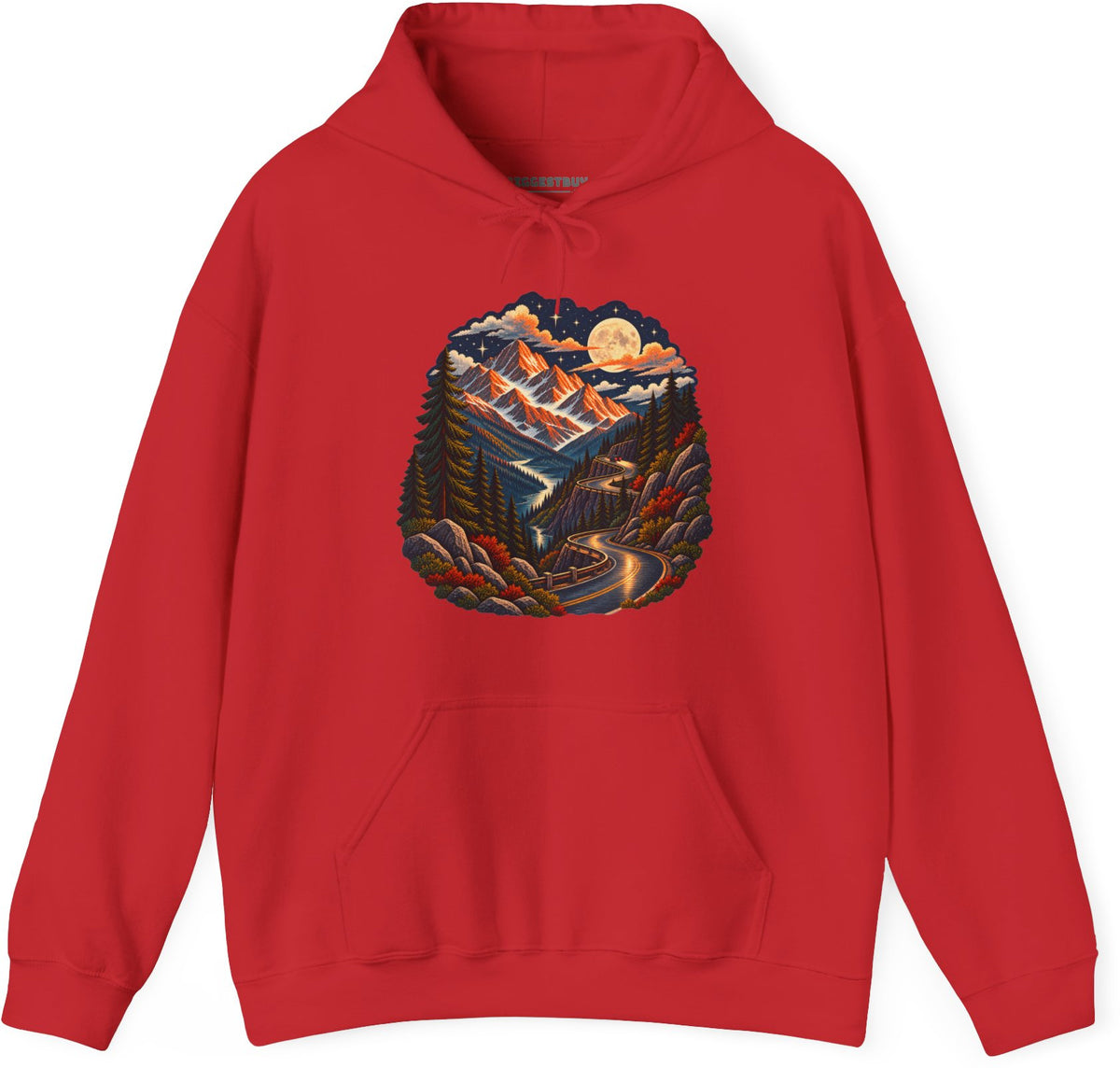 Moonlit Mountain - Pullover Hoodie in Red, front view