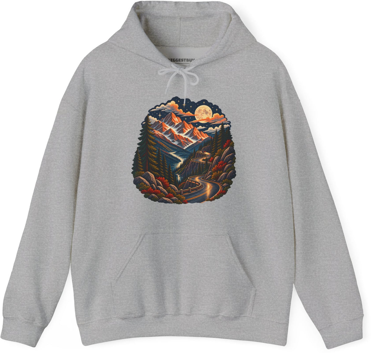 Moonlit Mountain - Pullover Hoodie in Sport Grey, front view