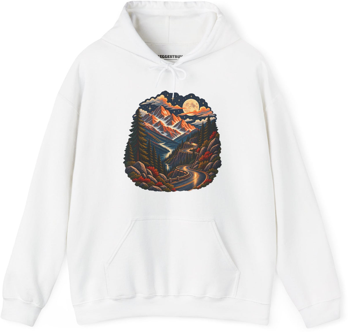 Moonlit Mountain - Pullover Hoodie in White, front view