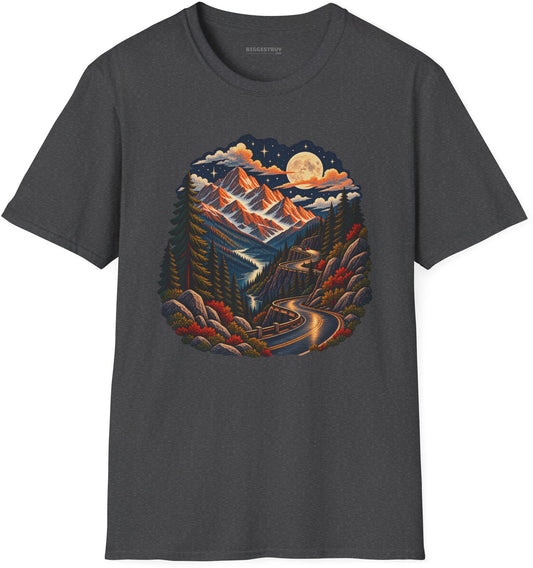 Moonlit Mountain - Softstyle T-Shirt in Dark Heather, front view