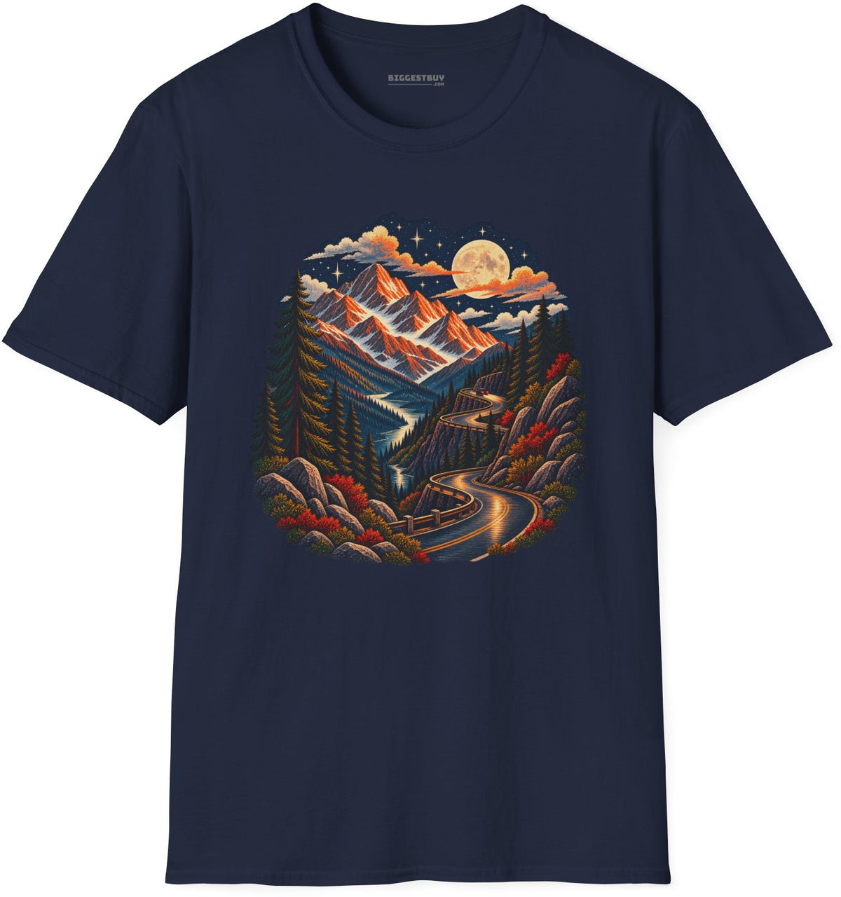 Moonlit Mountain - Softstyle T-Shirt in Navy, front view