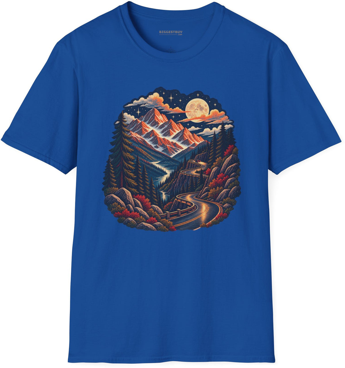 Moonlit Mountain - Softstyle T-Shirt in Royal, front view