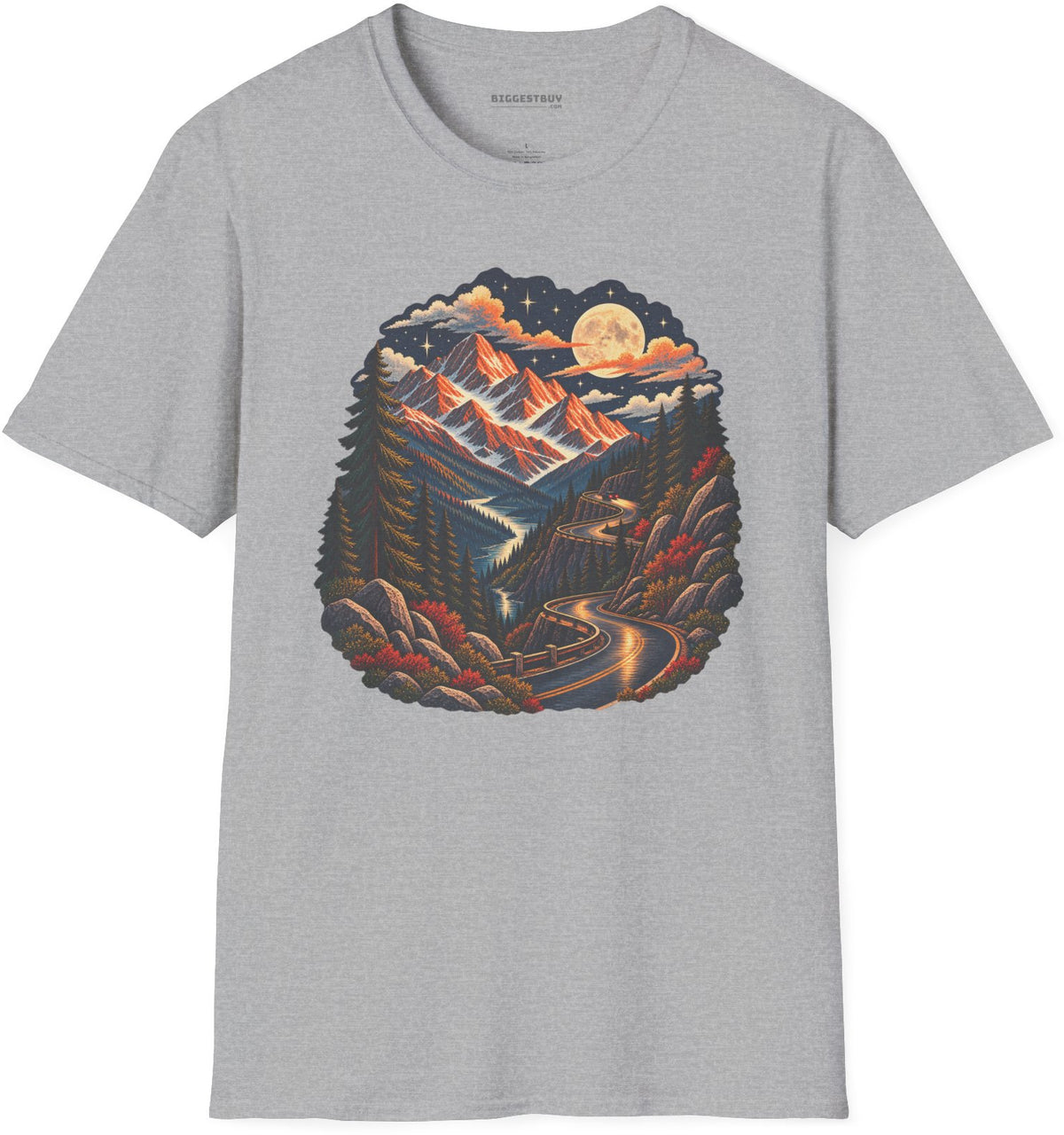 Moonlit Mountain - Softstyle T-Shirt in Sport Grey, front view