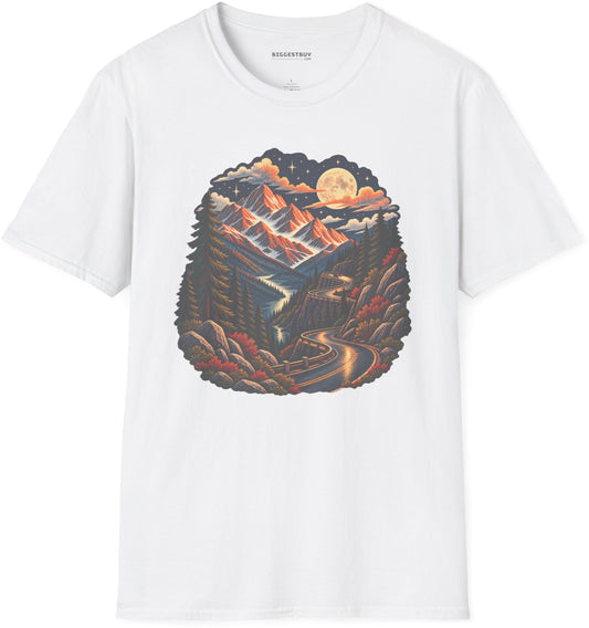 Moonlit Mountain - Softstyle T-Shirt in White, front view