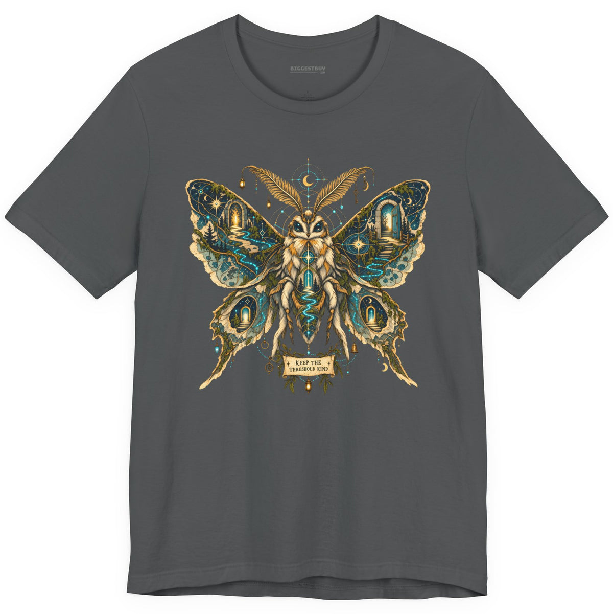 Moth Mystique - Classic Jersey Tee in Asphalt, front view
