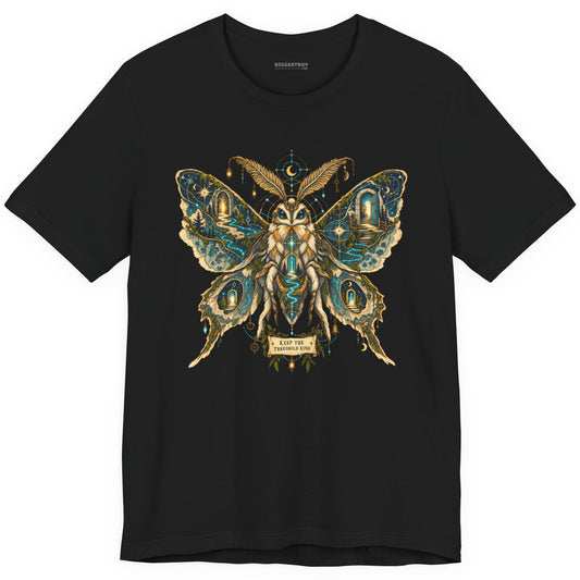 Moth Mystique - Classic Jersey Tee in Black, front view