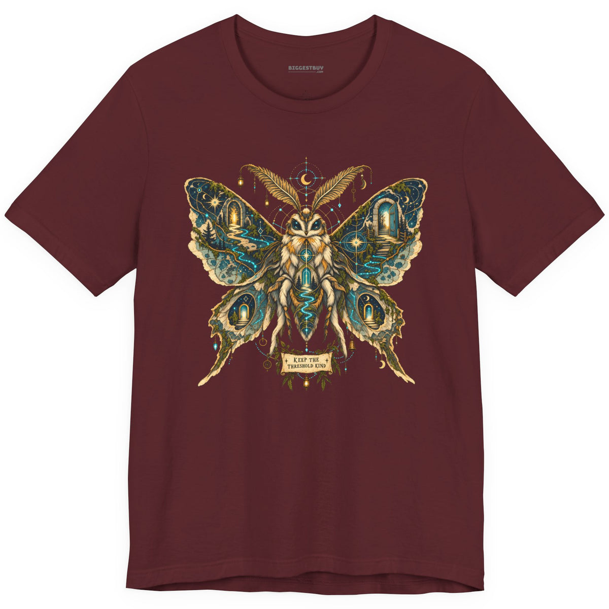 Moth Mystique - Classic Jersey Tee in Maroon, front view