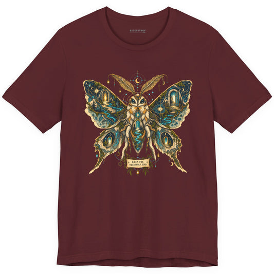 Moth Mystique - Classic Jersey Tee in Maroon, front view
