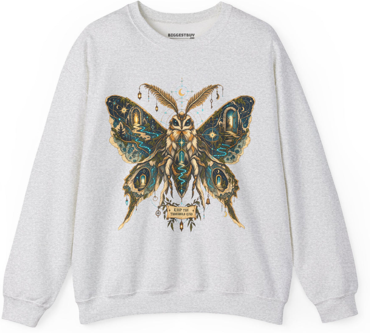 Moth Mystique - Crewneck Sweatshirt in Ash, front view