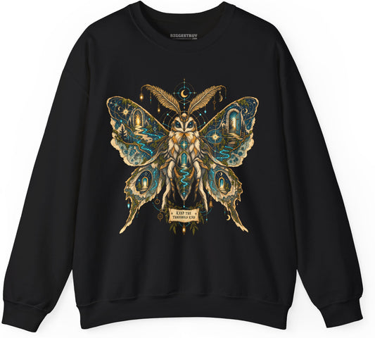 Moth Mystique - Crewneck Sweatshirt in Black, front view