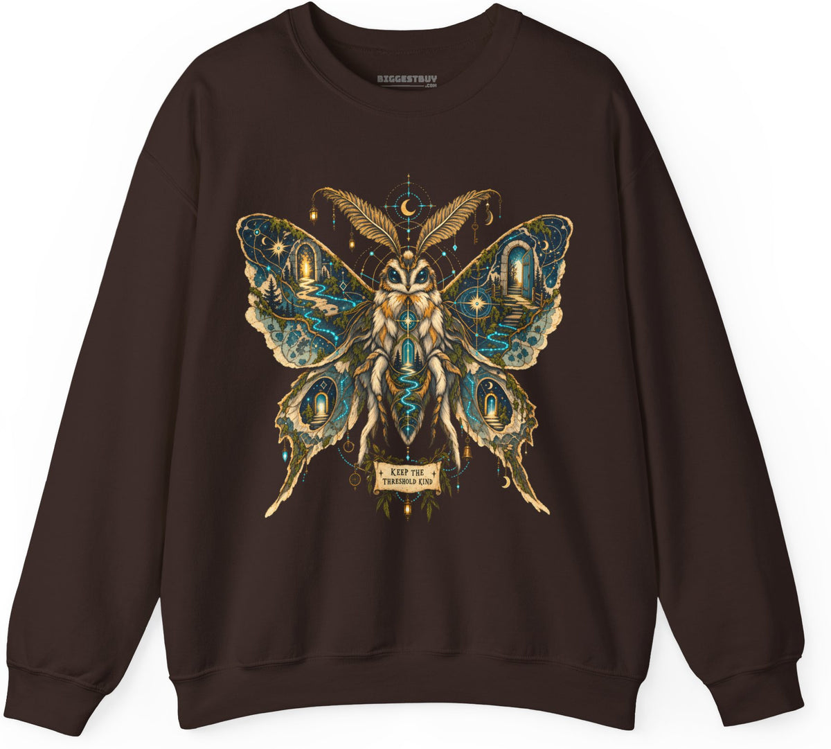 Moth Mystique - Crewneck Sweatshirt in Dark Chocolate, front view