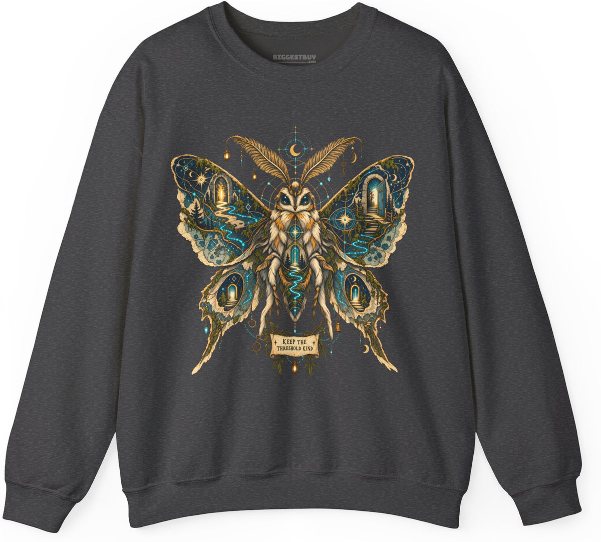 Moth Mystique - Crewneck Sweatshirt in Dark Heather, front view