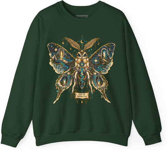 Moth Mystique - Crewneck Sweatshirt in Forest Green, front view