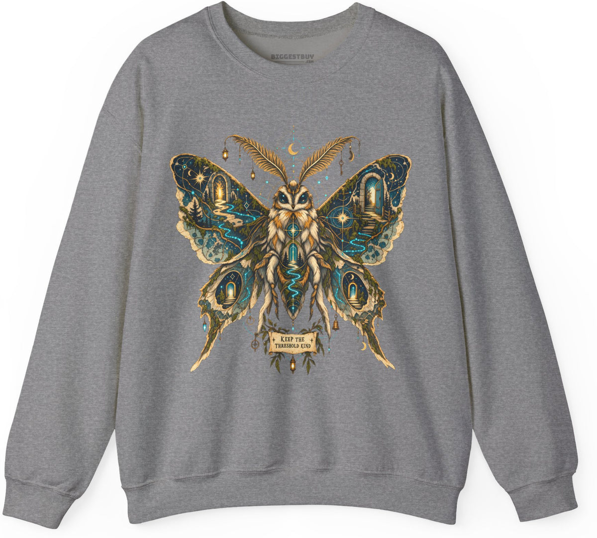 Moth Mystique - Crewneck Sweatshirt in Graphite Heather, front view