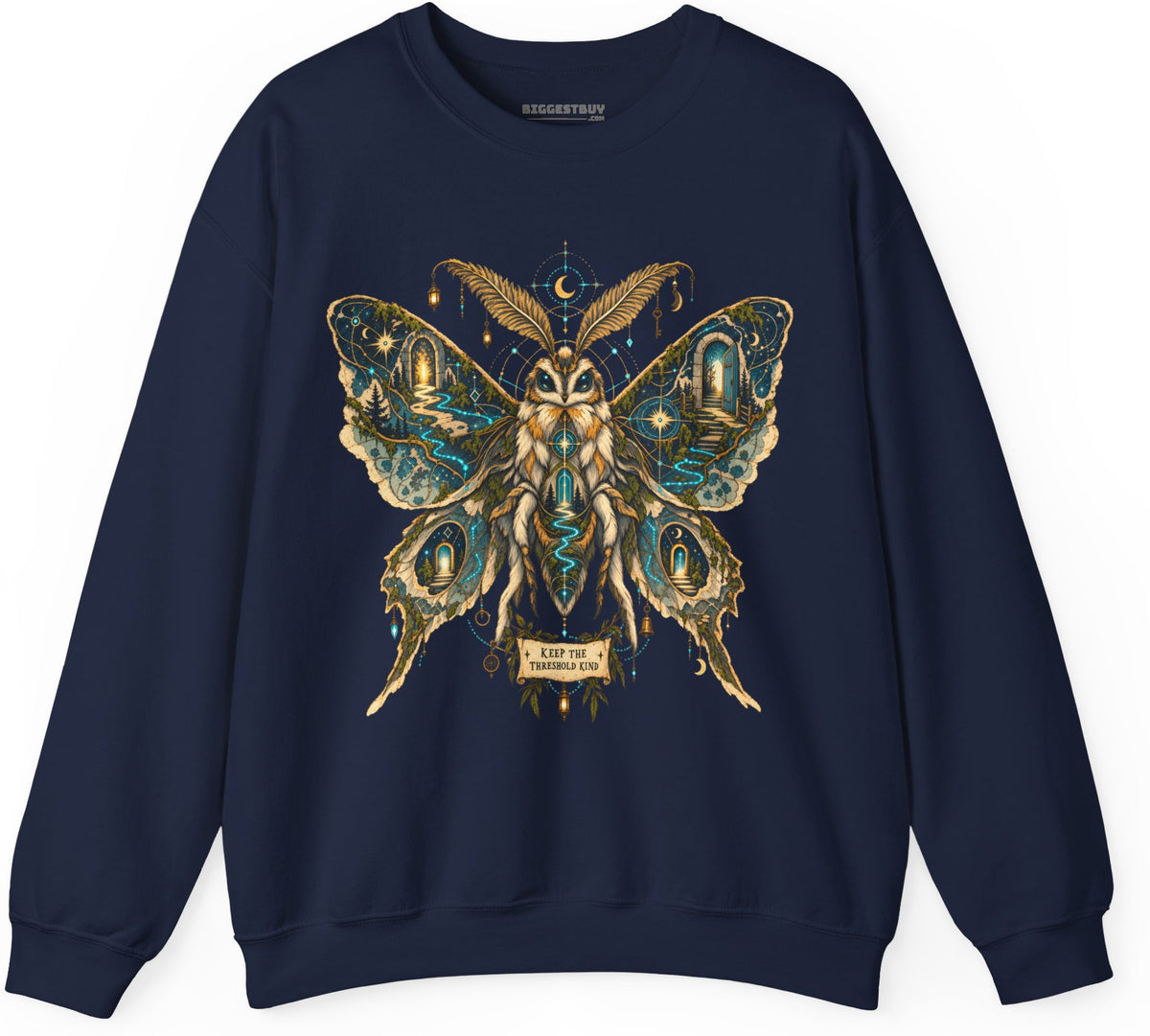 Moth Mystique - Crewneck Sweatshirt in Navy, front view