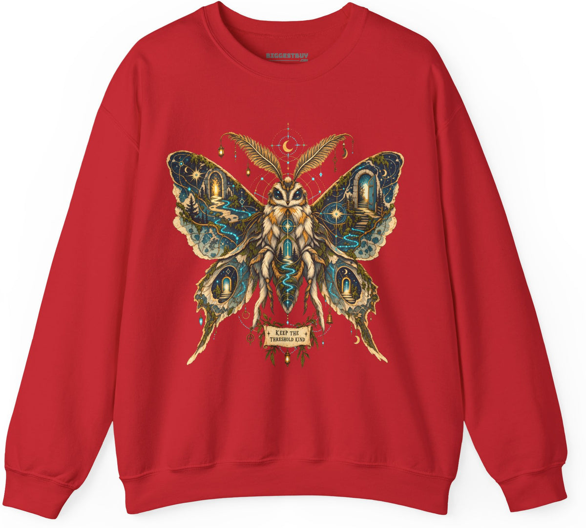 Moth Mystique - Crewneck Sweatshirt in Red, front view