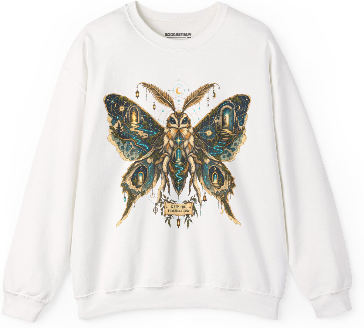 Moth Mystique - Crewneck Sweatshirt in White, front view