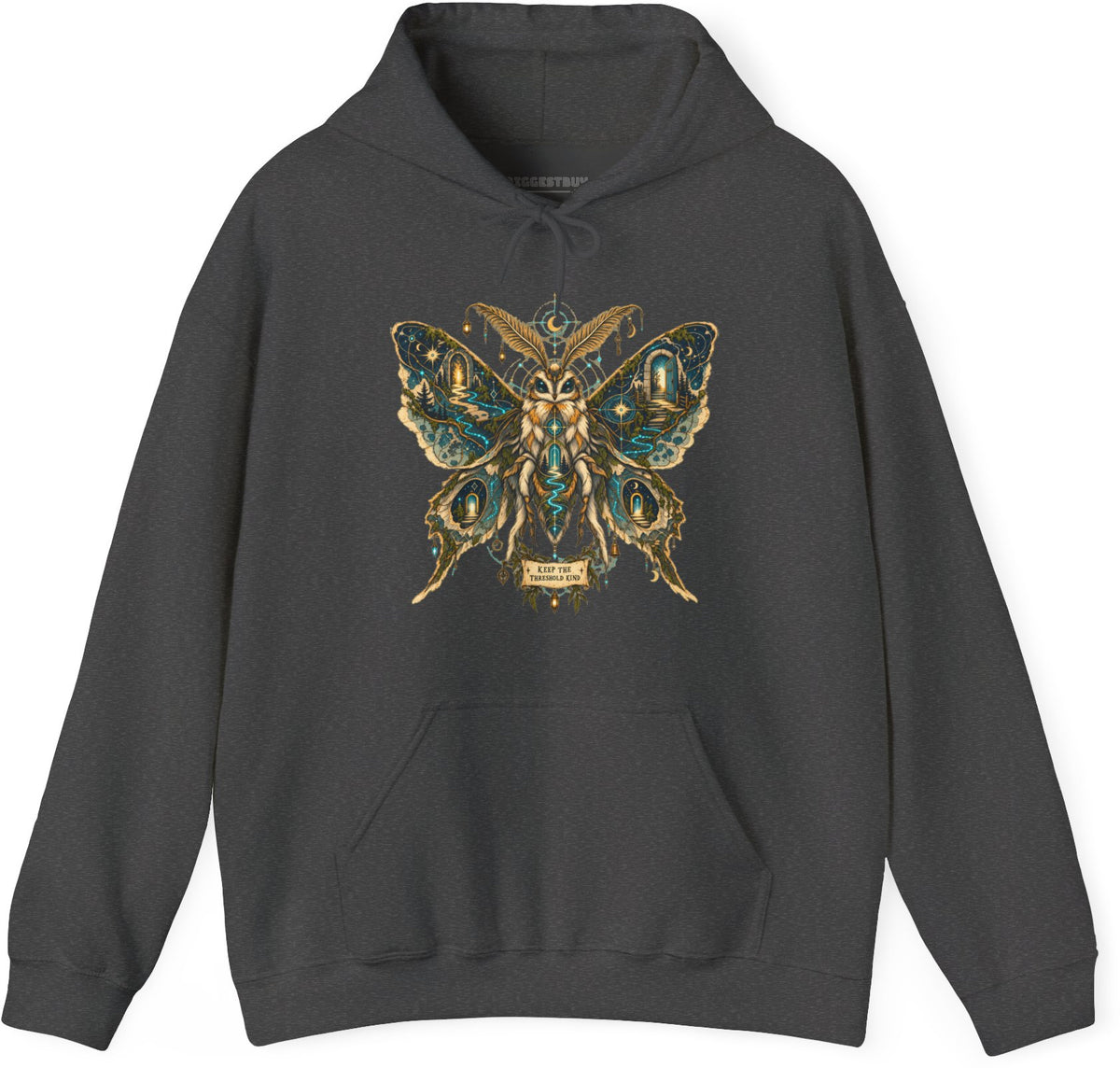 Moth Mystique - Pullover Hoodie in Dark Heather, front view