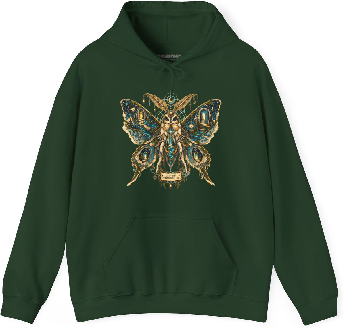 Moth Mystique - Pullover Hoodie in Forest Green, front view