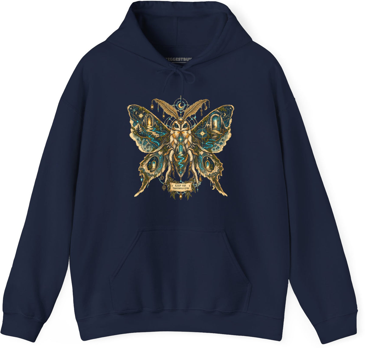 Moth Mystique - Pullover Hoodie in Navy, front view