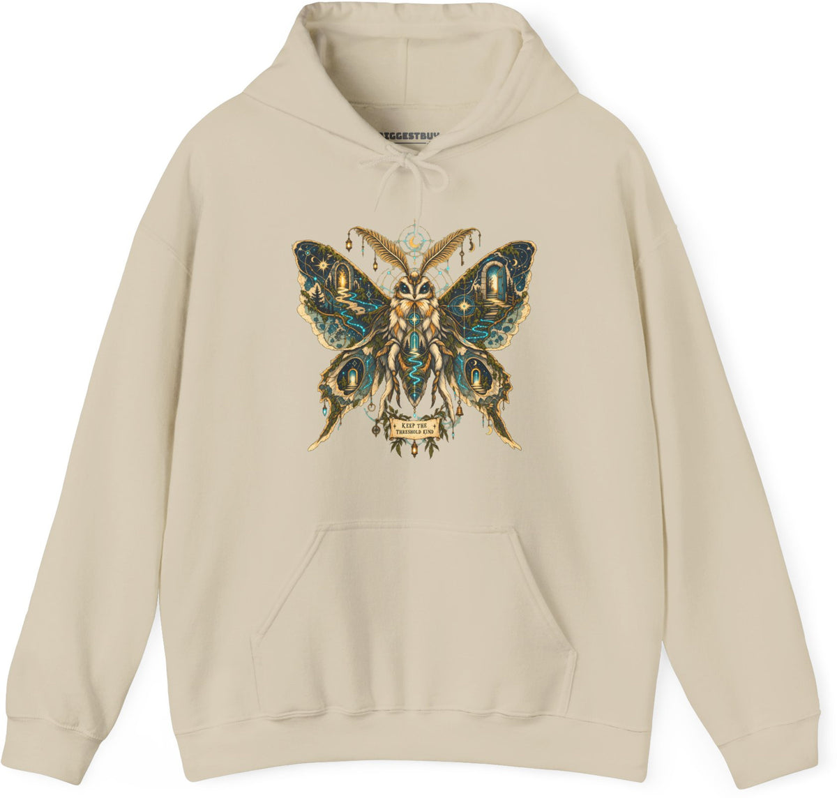 Moth Mystique - Pullover Hoodie in Sand, front view