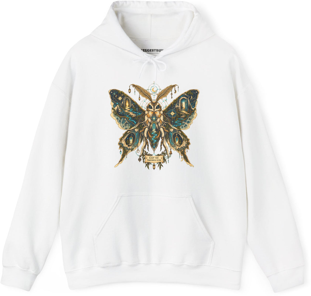 Moth Mystique - Pullover Hoodie in White, front view