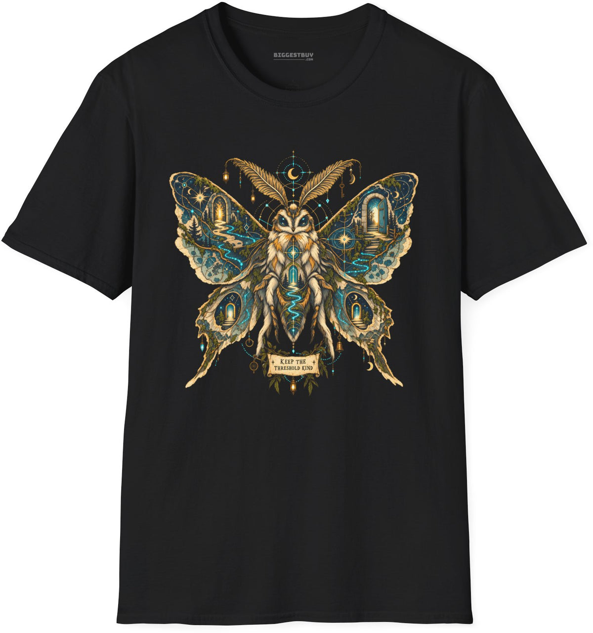 Moth Mystique - Softstyle T-Shirt in Black, front view