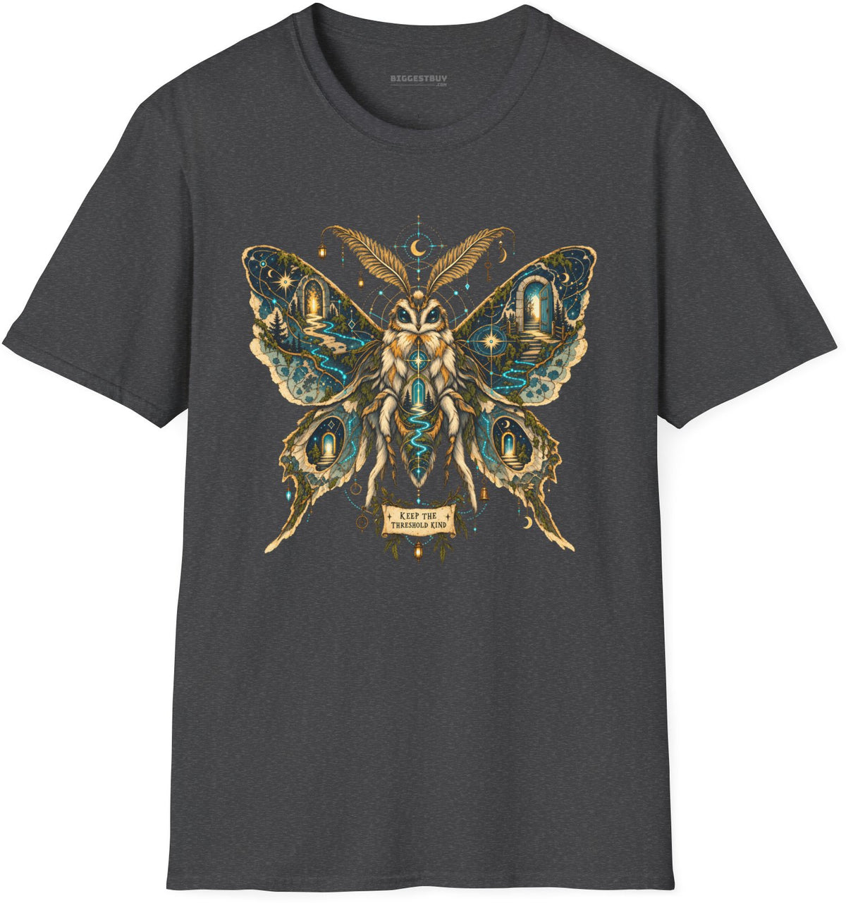Moth Mystique - Softstyle T-Shirt in Dark Heather, front view