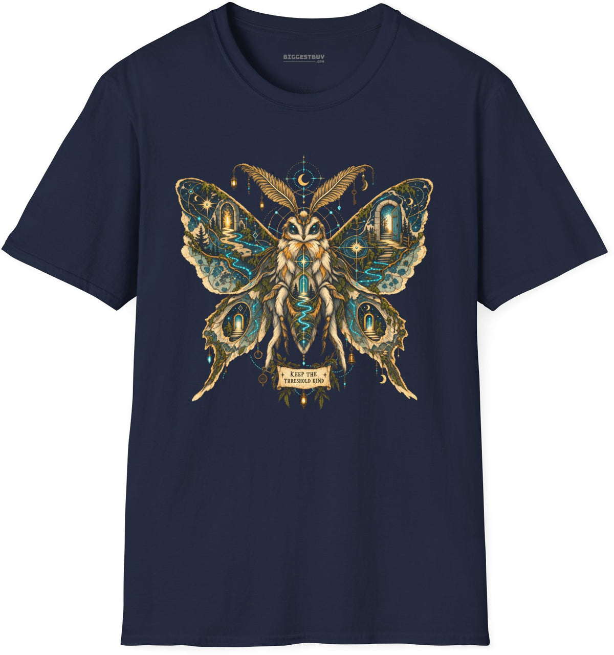 Moth Mystique - Softstyle T-Shirt in Navy, front view