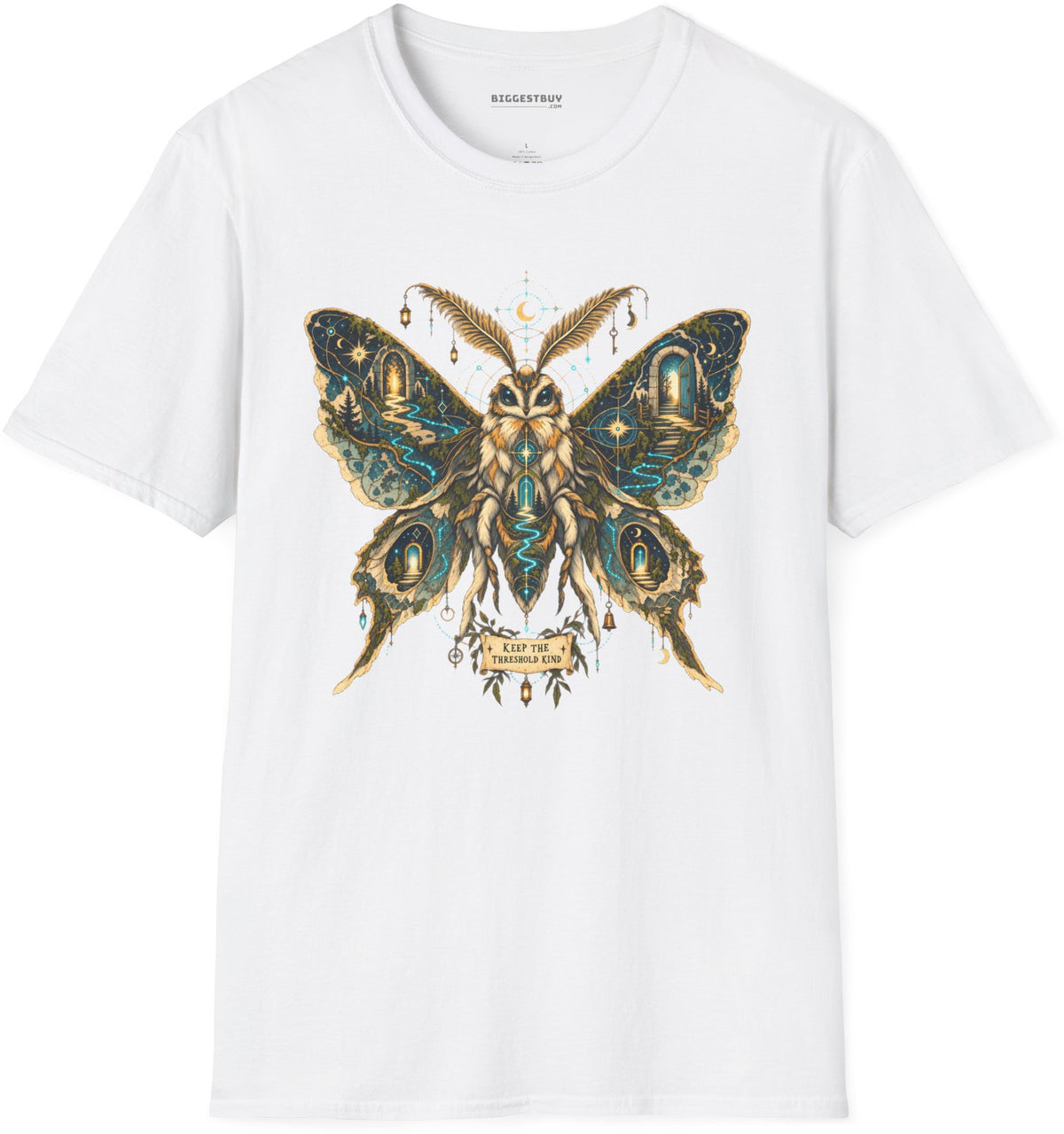 Moth Mystique - Softstyle T-Shirt in White, front view