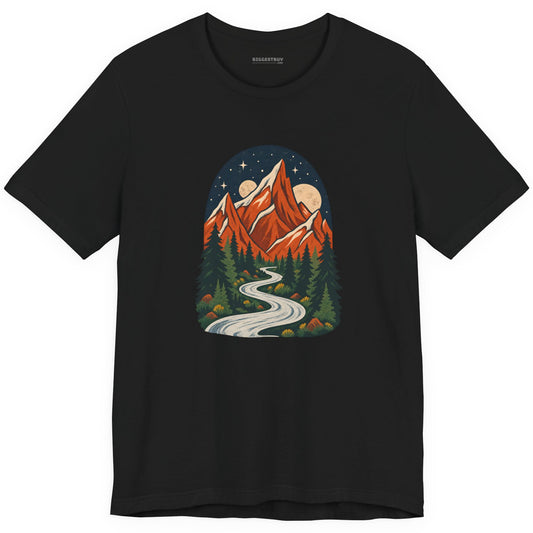 Mountain Maze - Classic Jersey Tee in Black, front view