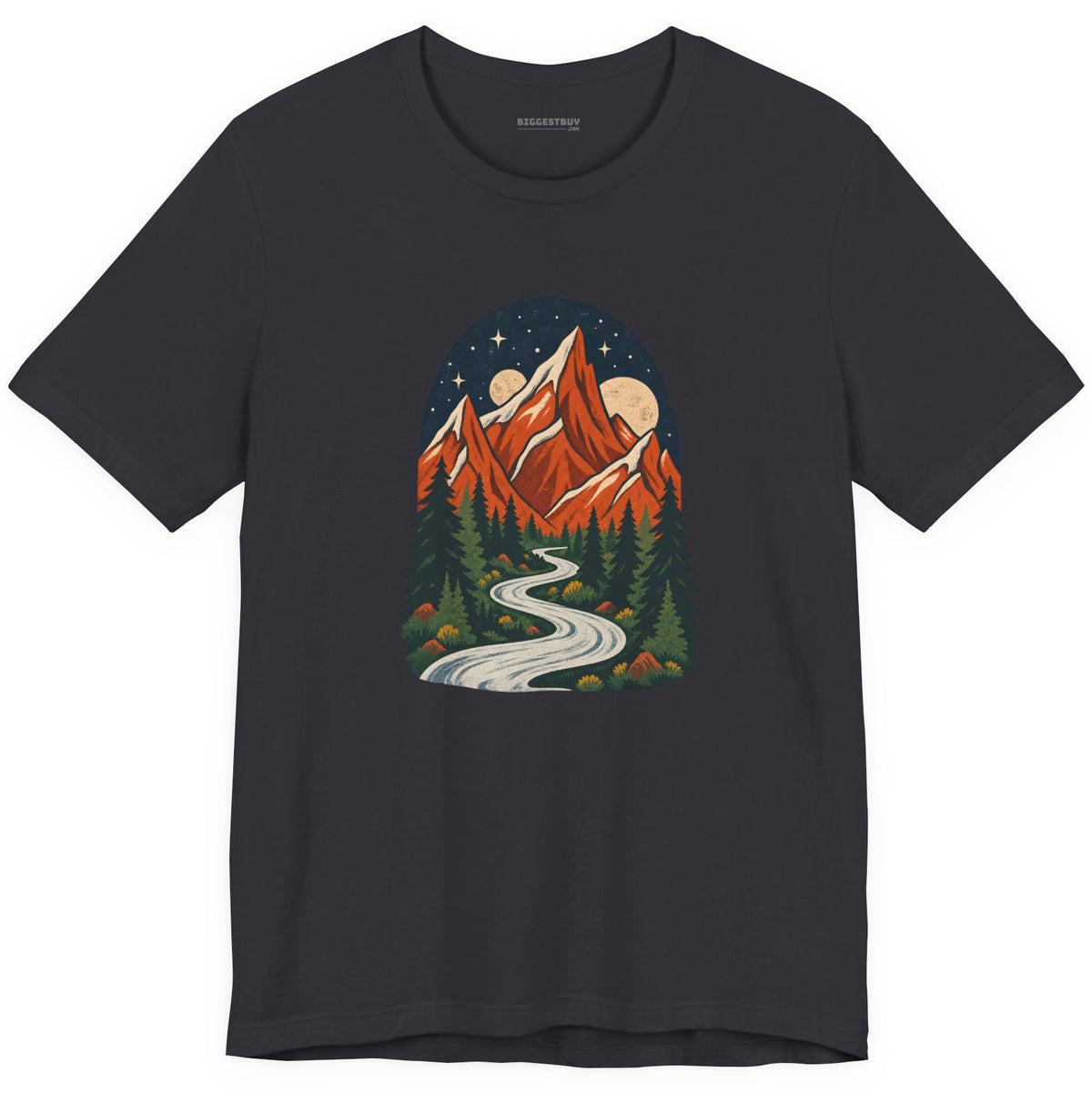 Mountain Maze - Classic Jersey Tee in Dark Grey, front view