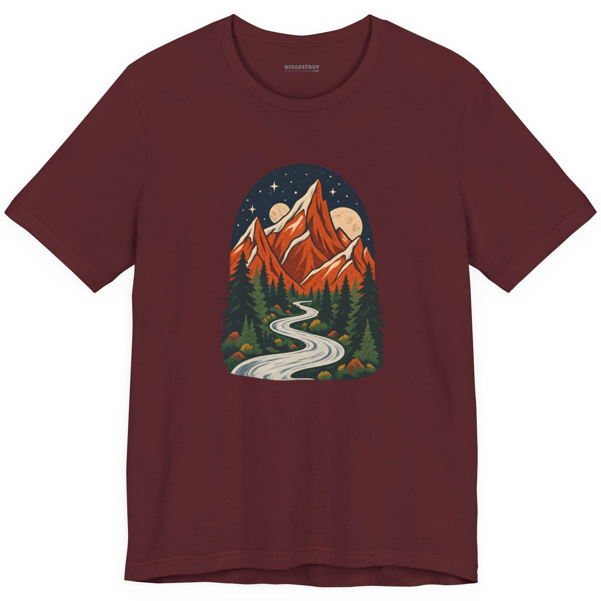Mountain Maze - Classic Jersey Tee in Maroon, front view