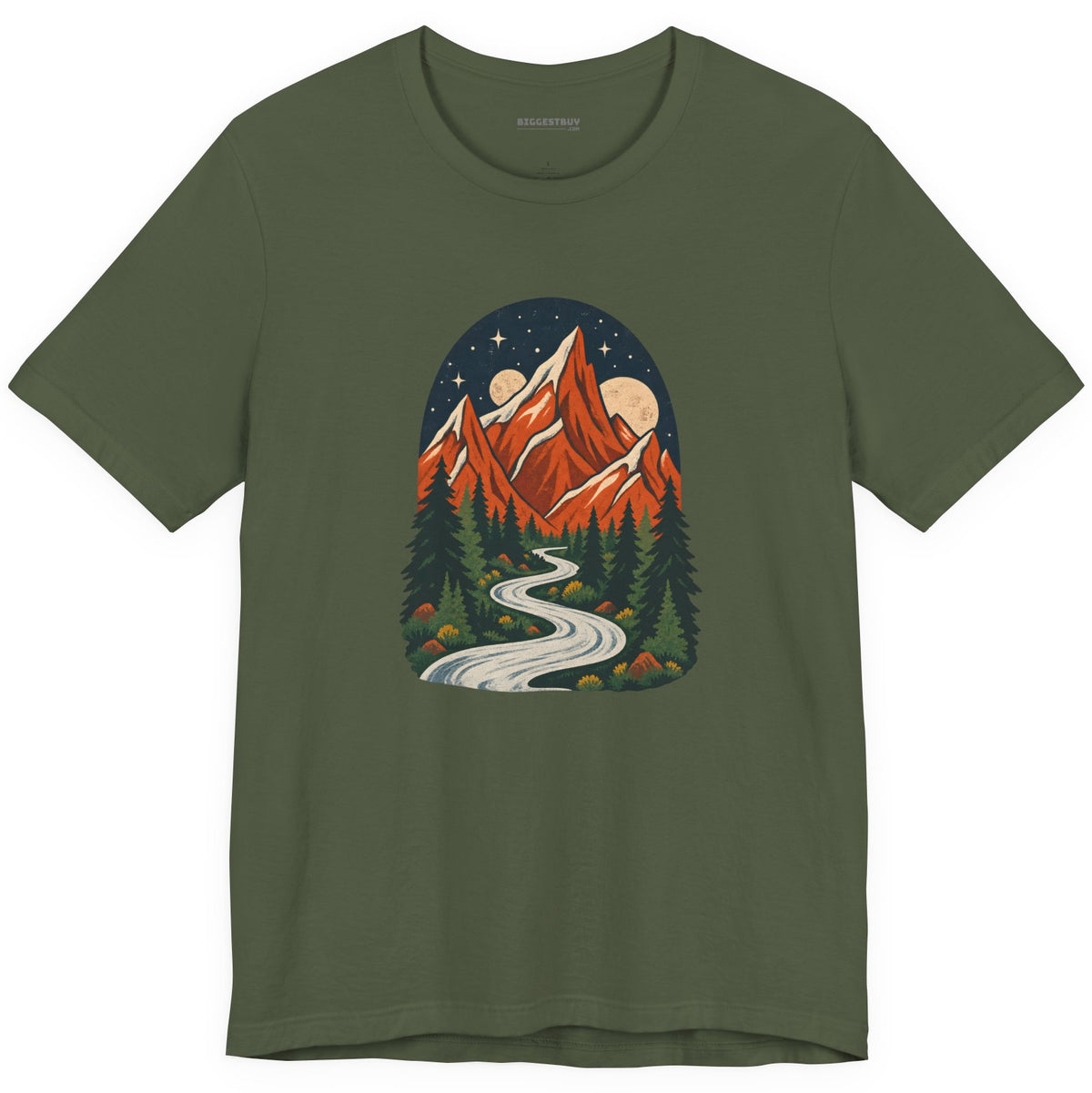 Mountain Maze - Classic Jersey Tee in Military Green, front view