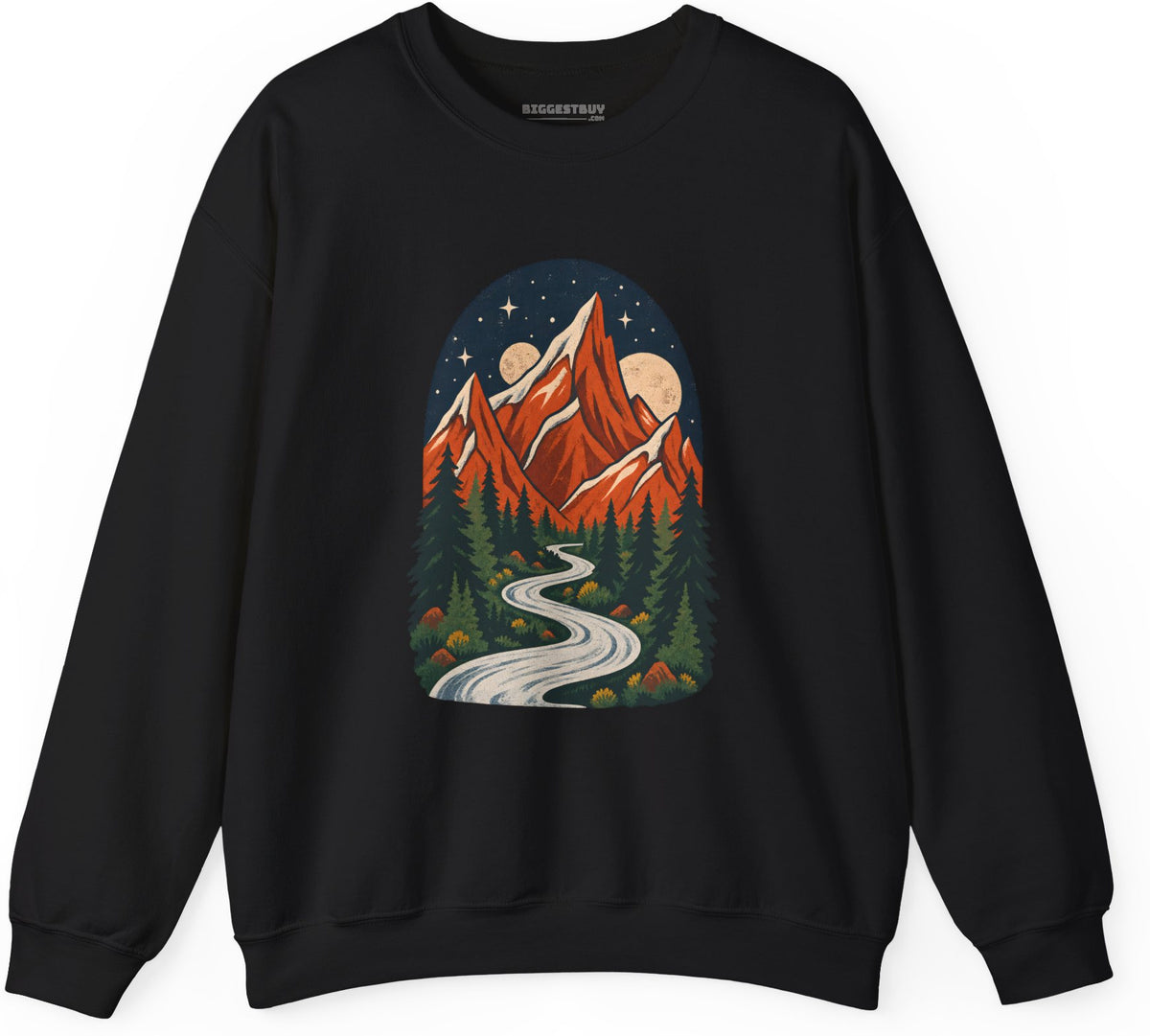 Mountain Maze - Crewneck Sweatshirt in Black, front view