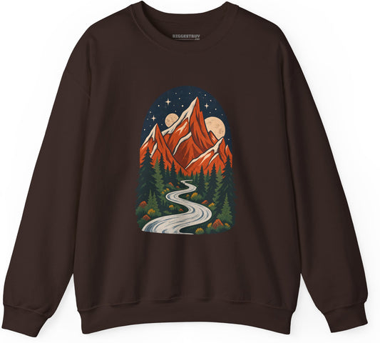 Mountain Maze - Crewneck Sweatshirt in Dark Chocolate, front view