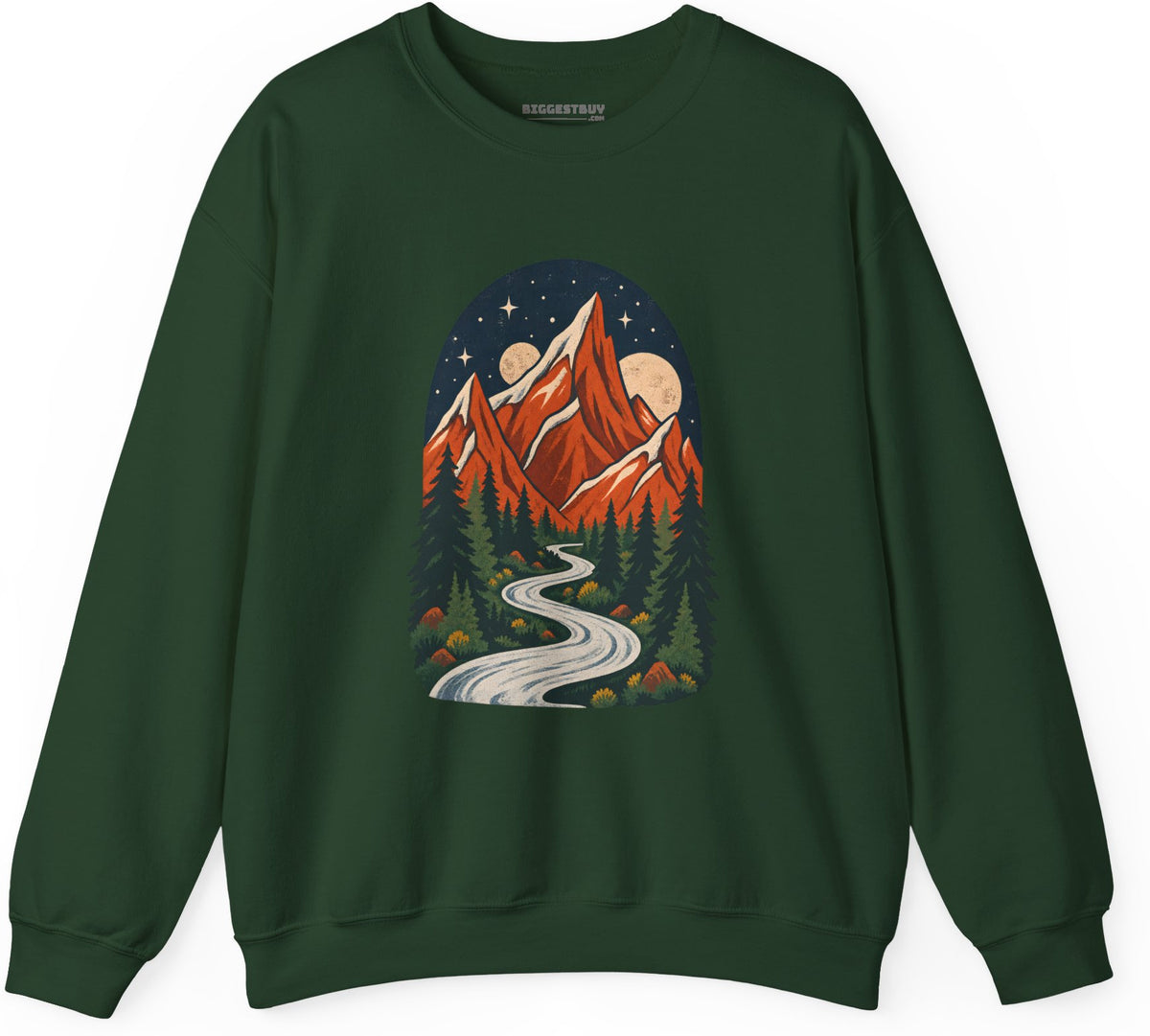 Mountain Maze - Crewneck Sweatshirt in Forest Green, front view