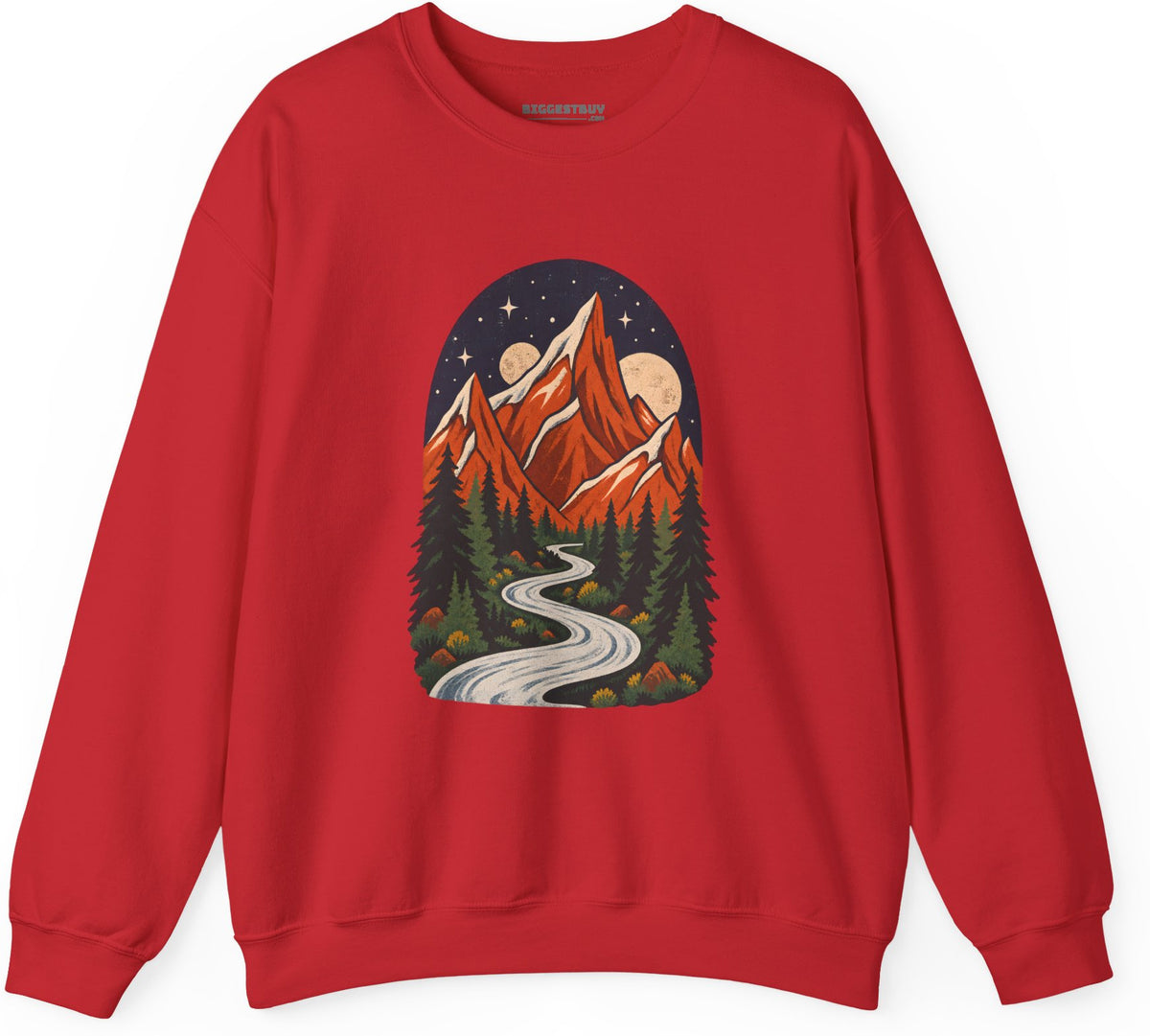 Mountain Maze - Crewneck Sweatshirt in Red, front view