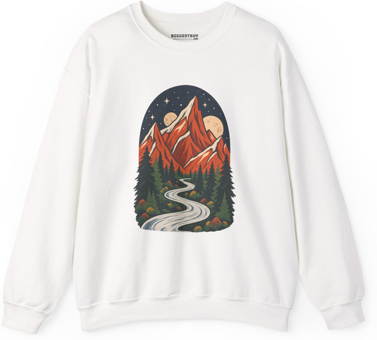 Mountain Maze - Crewneck Sweatshirt in White, front view