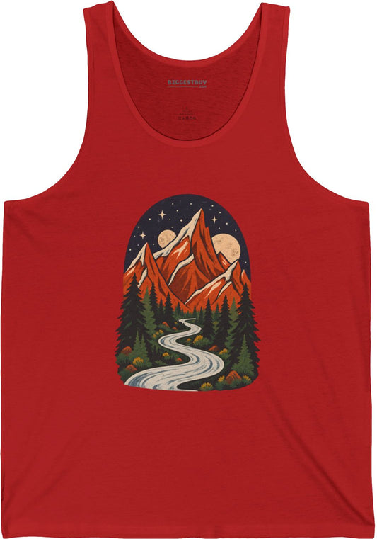 Mountain Maze - Jersey Tank Top in Red, front view